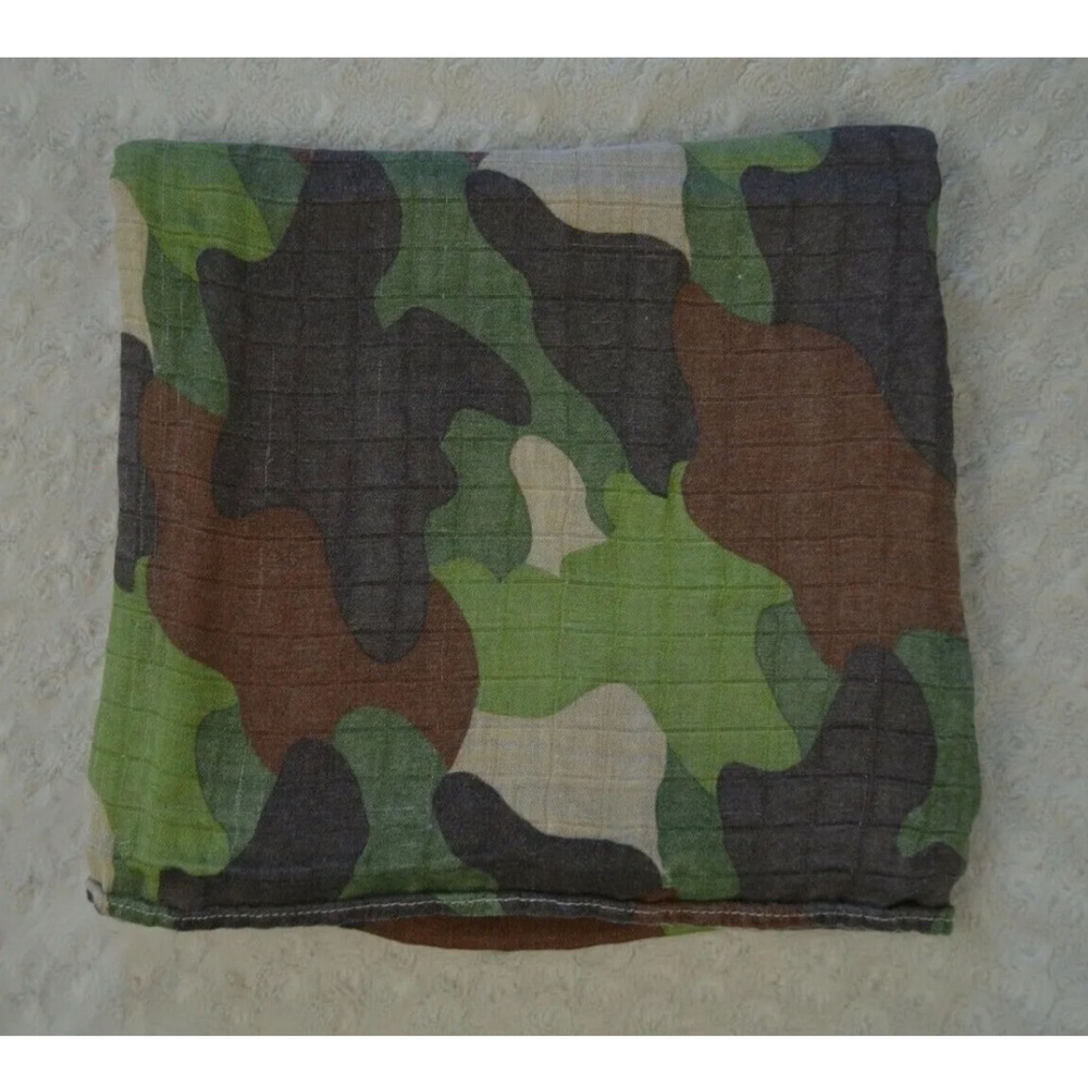 Mud Pie Camo Baby Swaddle Blanket Camouflage Green Brown Tan Bamboo